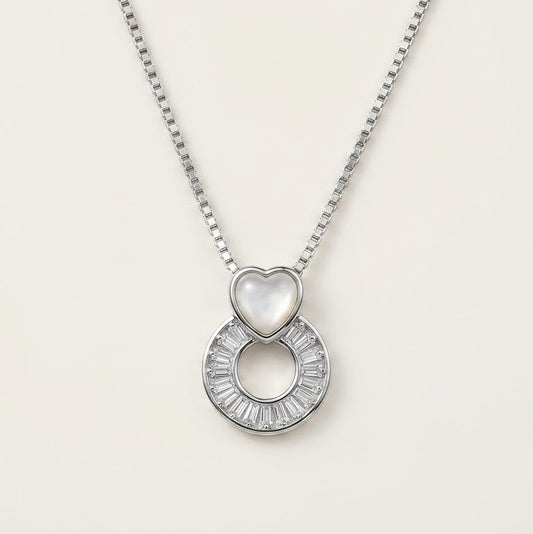 Elegant Silver Heart & Circle Pendant Necklace