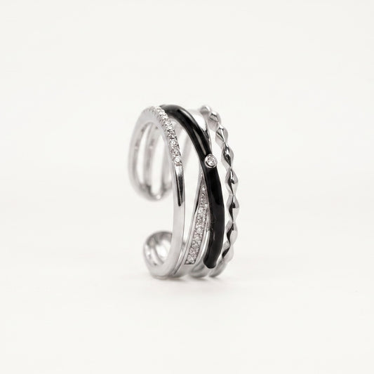 Black & Silver Stacked Ring Set with Sparkling Accents