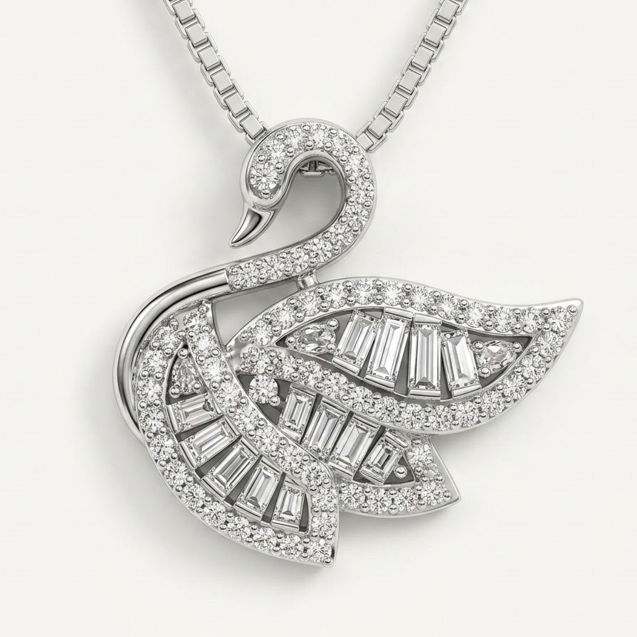Elegant Silver Swan Pendant Necklace with Sparkling Stones