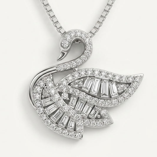 Elegant Silver Swan Pendant Necklace with Sparkling Stones