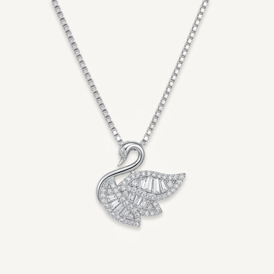 Elegant Silver Swan Pendant Necklace with Sparkling Stones