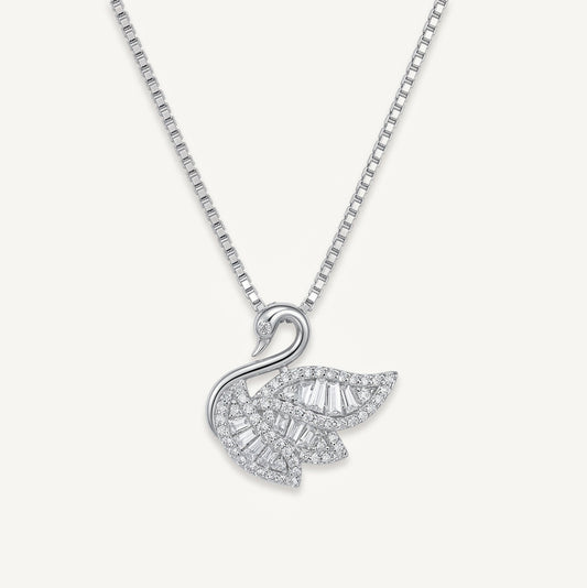 Elegant Silver Swan Pendant Necklace with Sparkling Stones