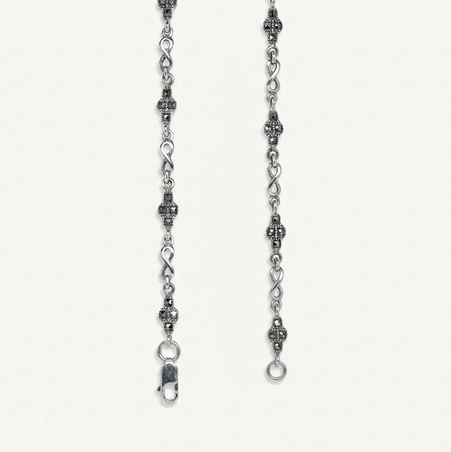 Silver Infinity & Crystal Charm Anklet – Vintage-Inspired Jewellery