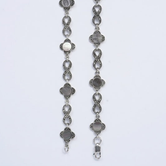 Mother-of-Pearl Style Infinity Link Silver Anklet – Vintage Design