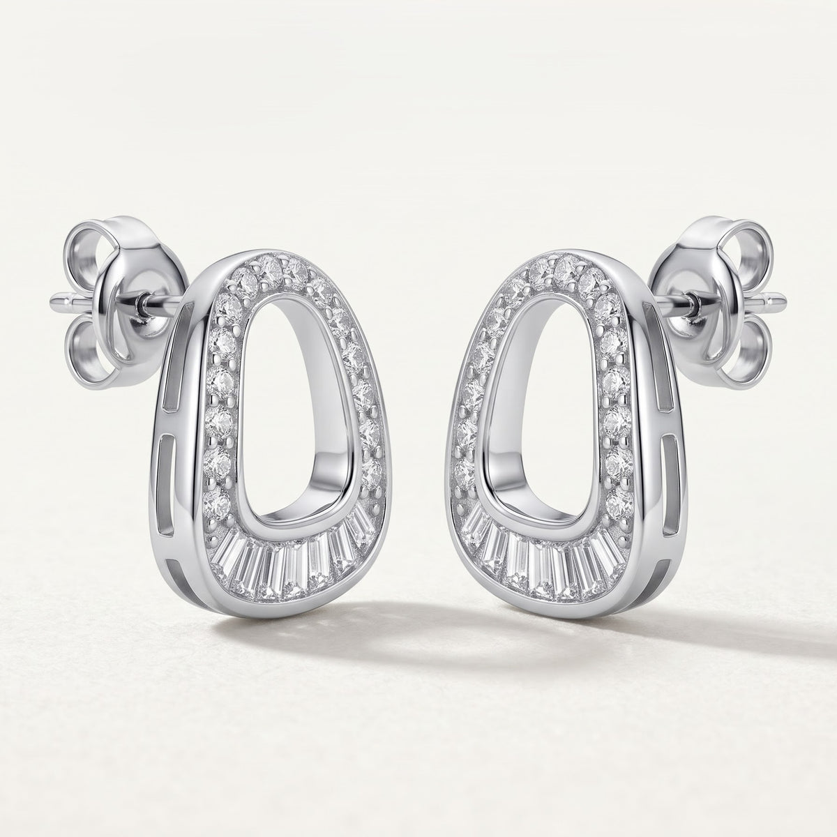 Silver Oval Crystal Stud Earrings